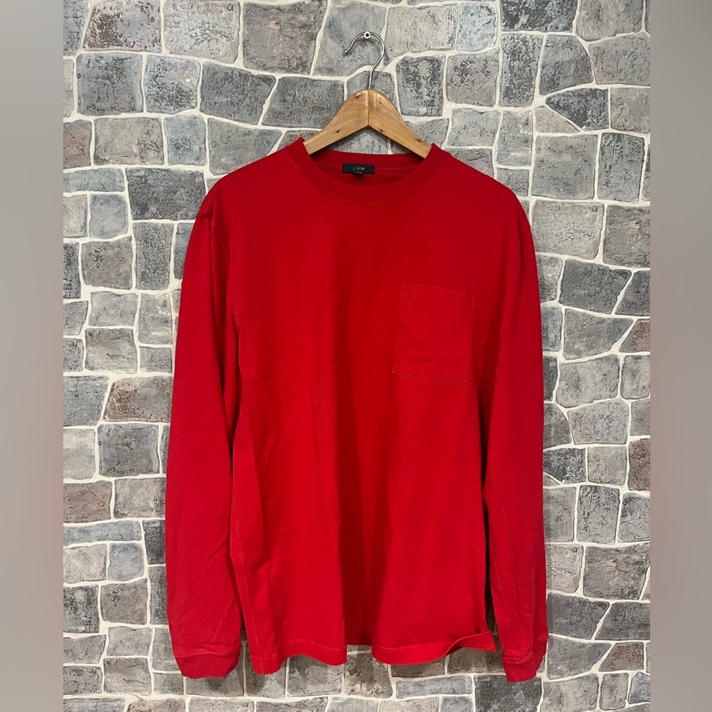 Red J Crew Long Sleeve Pocket T-Shirt in Large